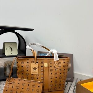 MCM Cognac Visetos Tote and Pouch Set